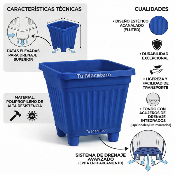 Macetero Plástico Cuadrado 22 cm