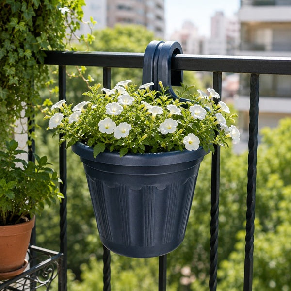 Jardinera Balcón Simple Azul Metalizado