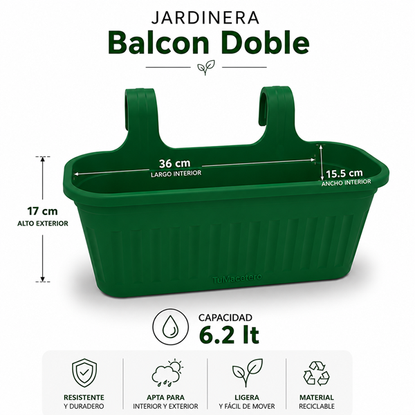 Jardinera Balcón Doble Verde