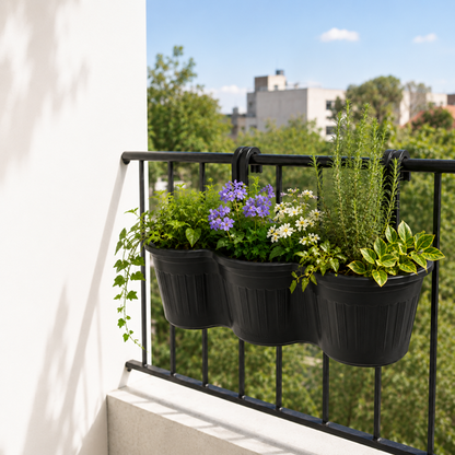 Jardinera Balcón Triple Negra