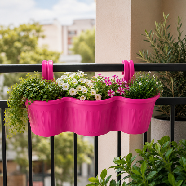 Jardinera Balcón Triple Rosa