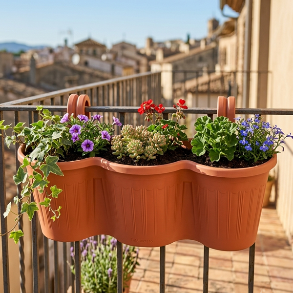Jardinera Balcón Triple Terracota
