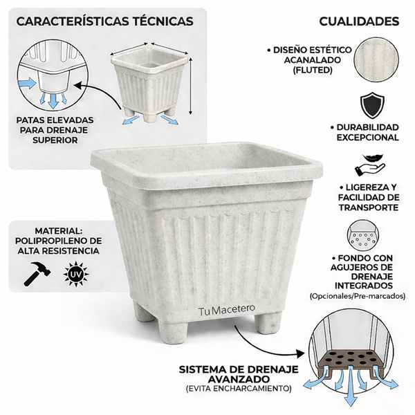 Macetero Plástico Cuadrado 40 cm