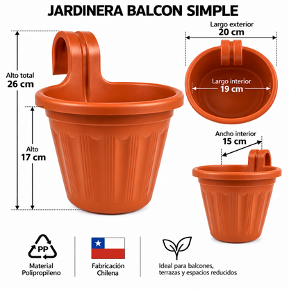 Jardinera Balcón Simple Azul Metalizado